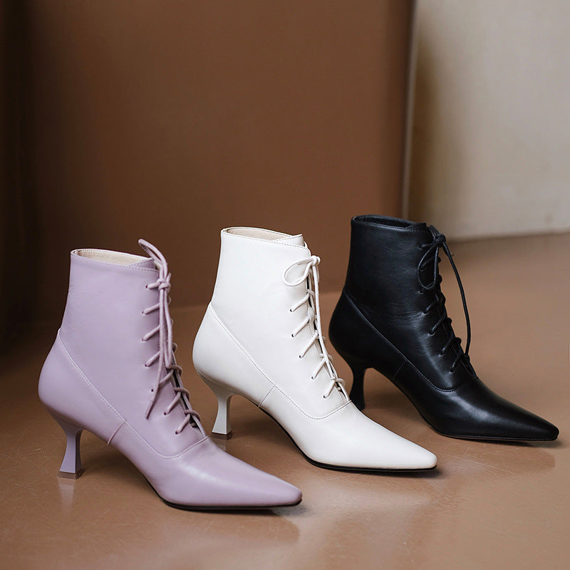 Tacones Altos Puntiagudos De Cuero De Ganado De Moda