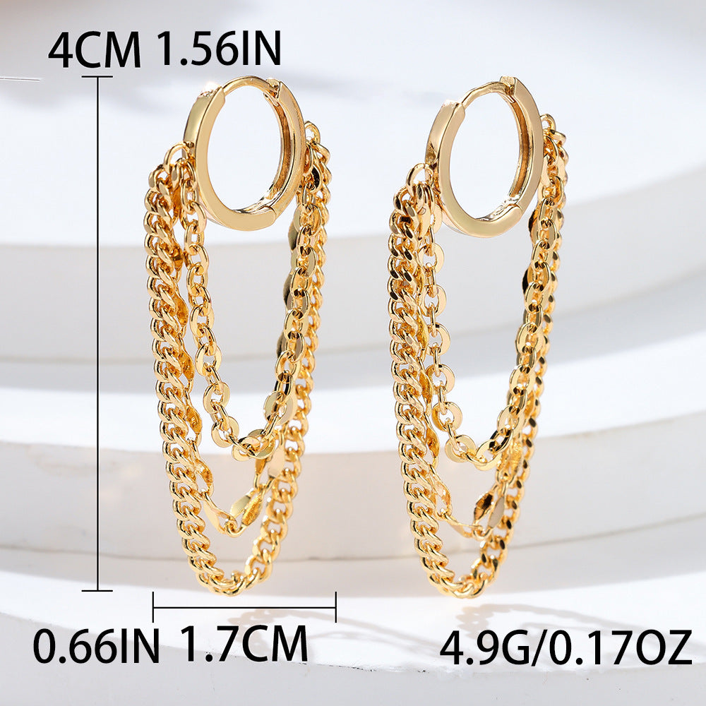 Gold Tassel Chain Earrings High Profile Fashion Round Ring