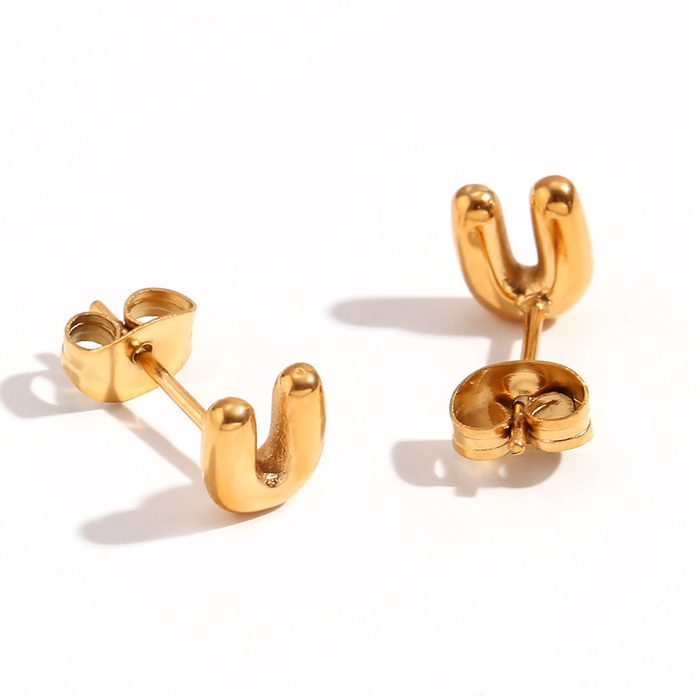 Titanium Steel Earrings 18K Gold Mini Alphabet Letter Earrings Women