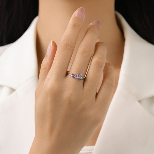 Women's S925 Sterling Silver Drop-shaped Color Zircon Ring