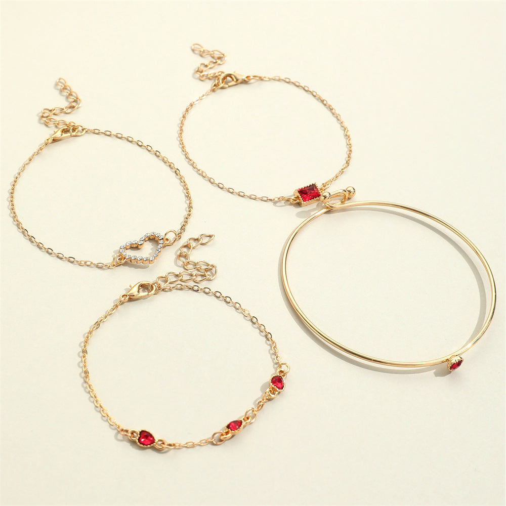 Bracelet de pierres précieuses carrées de luxe léger pour femme, entièrement bijou, cœur aimant, cœur de pêche