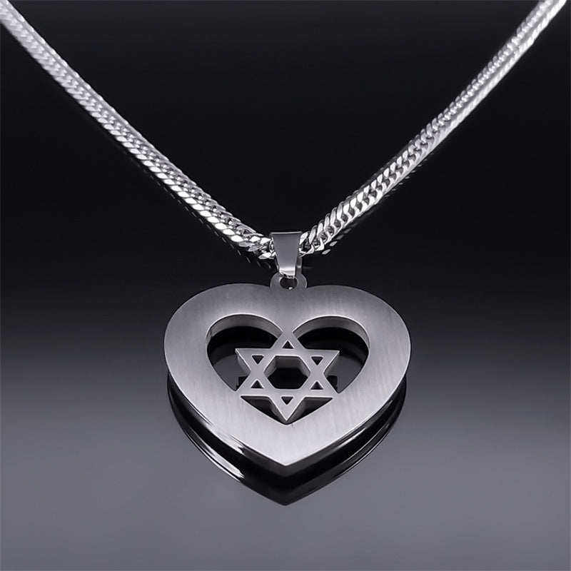 Collier géométrique en Zircon de couleur étoile à Six branches en acier inoxydable