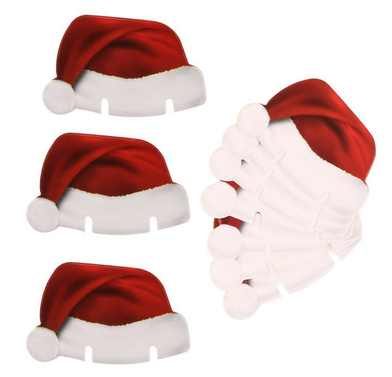 Chapeau de noël rouge en papier, 10 pièces, carte de coupe de vin, de Champagne, décor de Table de fête de noël, décorations DIY pour la maison 