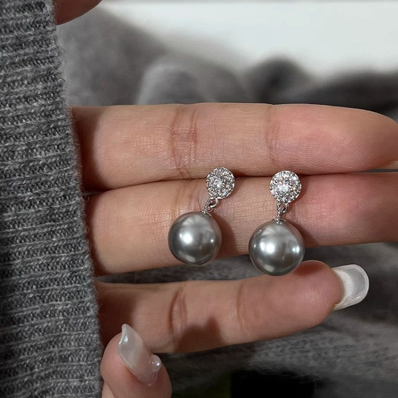 925 Sterling Silver Needle Pearl Stud Earrings Women's All-match Refined Simple