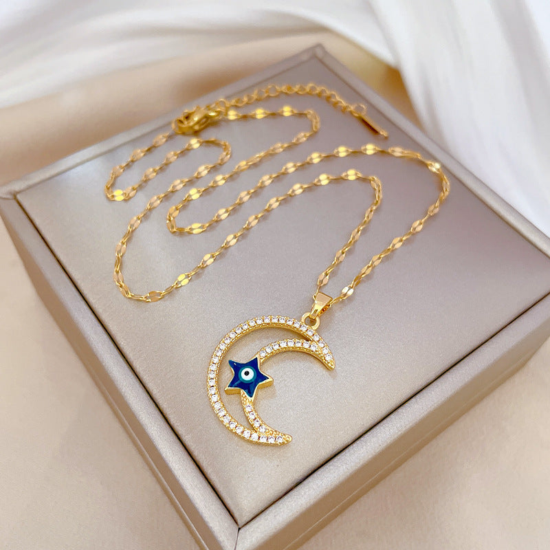 Collar de diamantes lleno de estrella y luna
