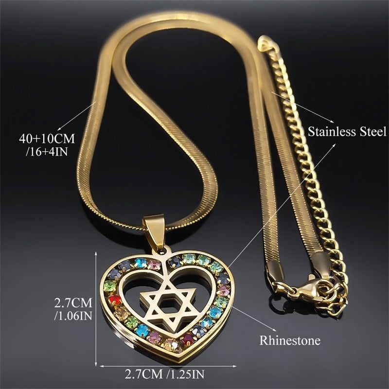 Collier géométrique en Zircon de couleur étoile à Six branches en acier inoxydable