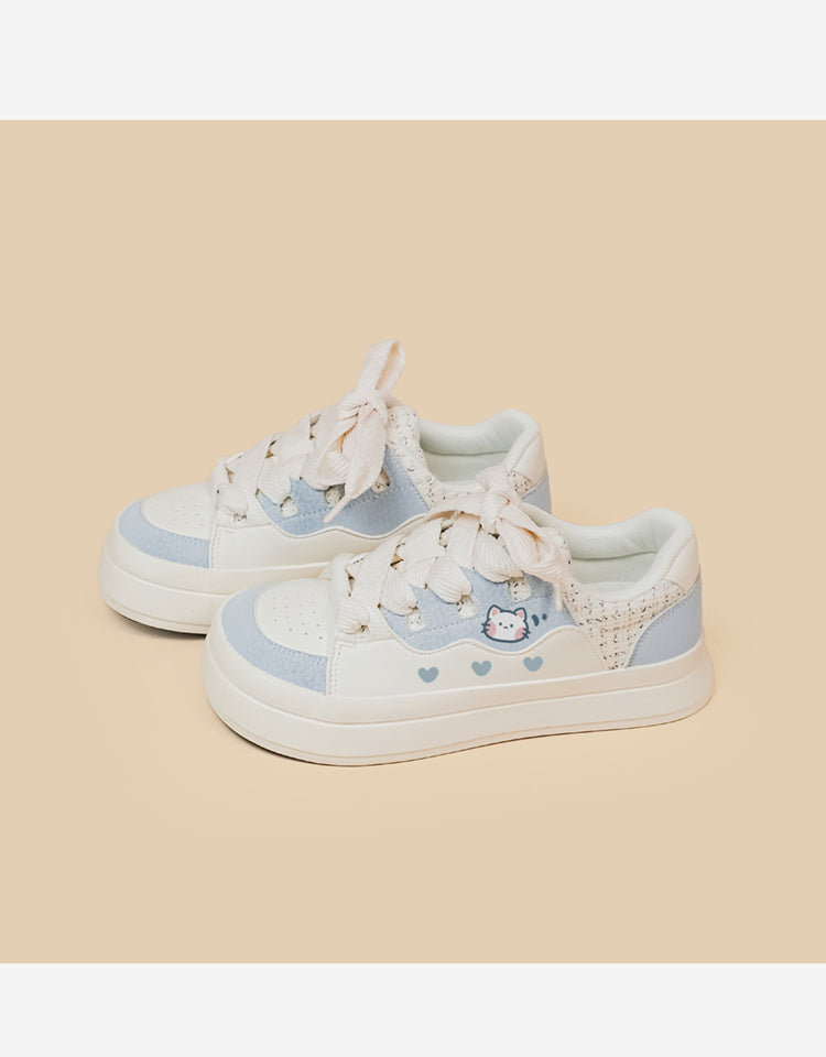 Baskets basses à lacets pour filles mignonnes, chaussures blanches