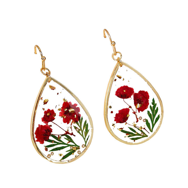 Boucles d'oreilles fleurs en forme de feuille époxy en forme de goutte