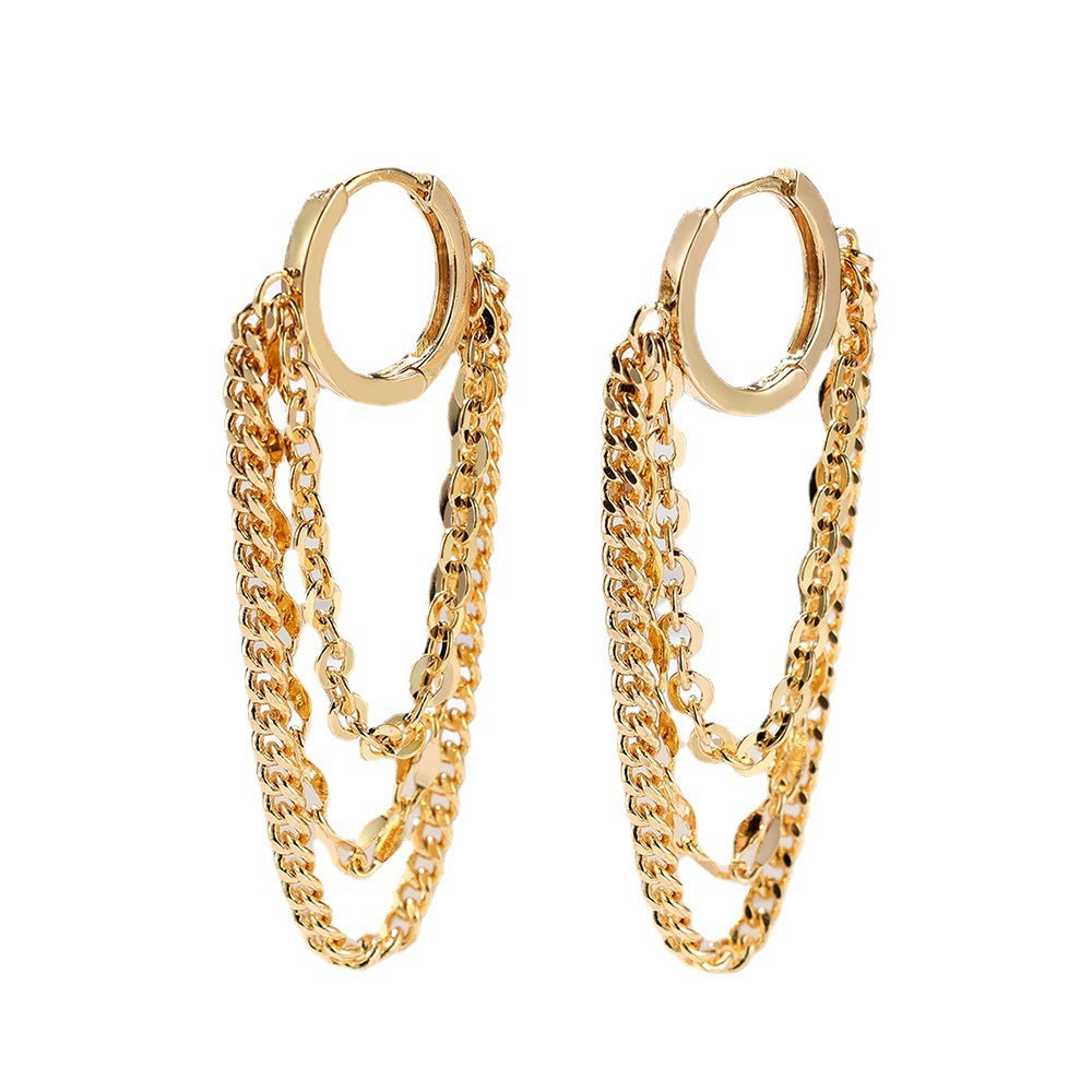 Gold Tassel Chain Earrings High Profile Fashion Round Ring