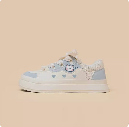 Baskets basses à lacets pour filles mignonnes, chaussures blanches