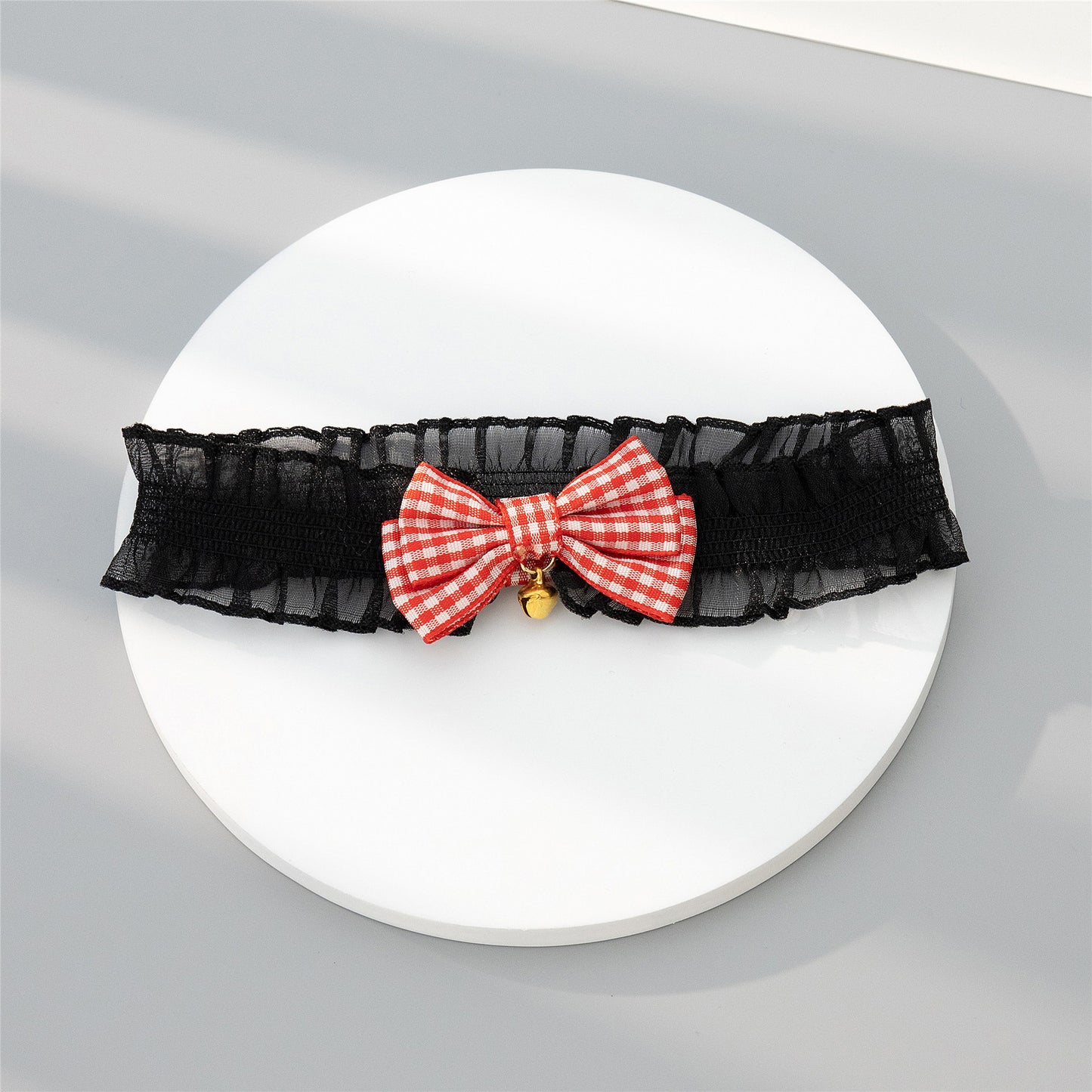 Lolita Sweet Girl Hand-made Lace Red Plaid Bow Bell Pure Desire Wind Leg Ring