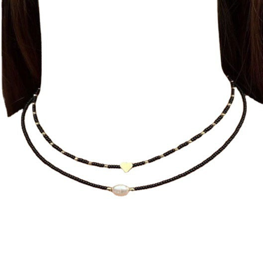 Double couche Double clavicule chaîne personnalité de la mode nouveau collier de perles Double couche
