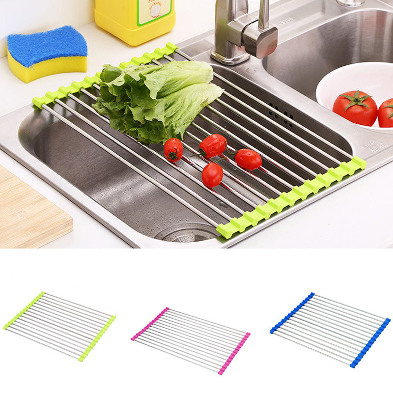 Estante para fregadero, estante de drenaje de acero inoxidable, fregadero de cocina plegable, estante para platos