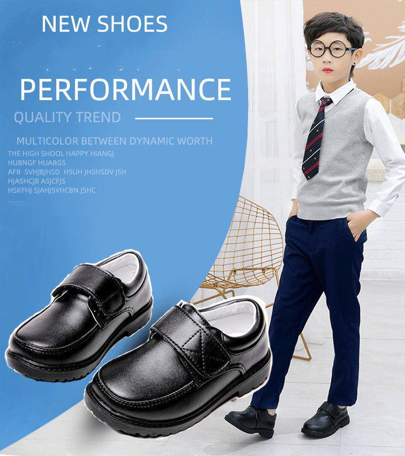Chaussures en cuir britanniques noires à Velcro pour étudiants, pour garçons