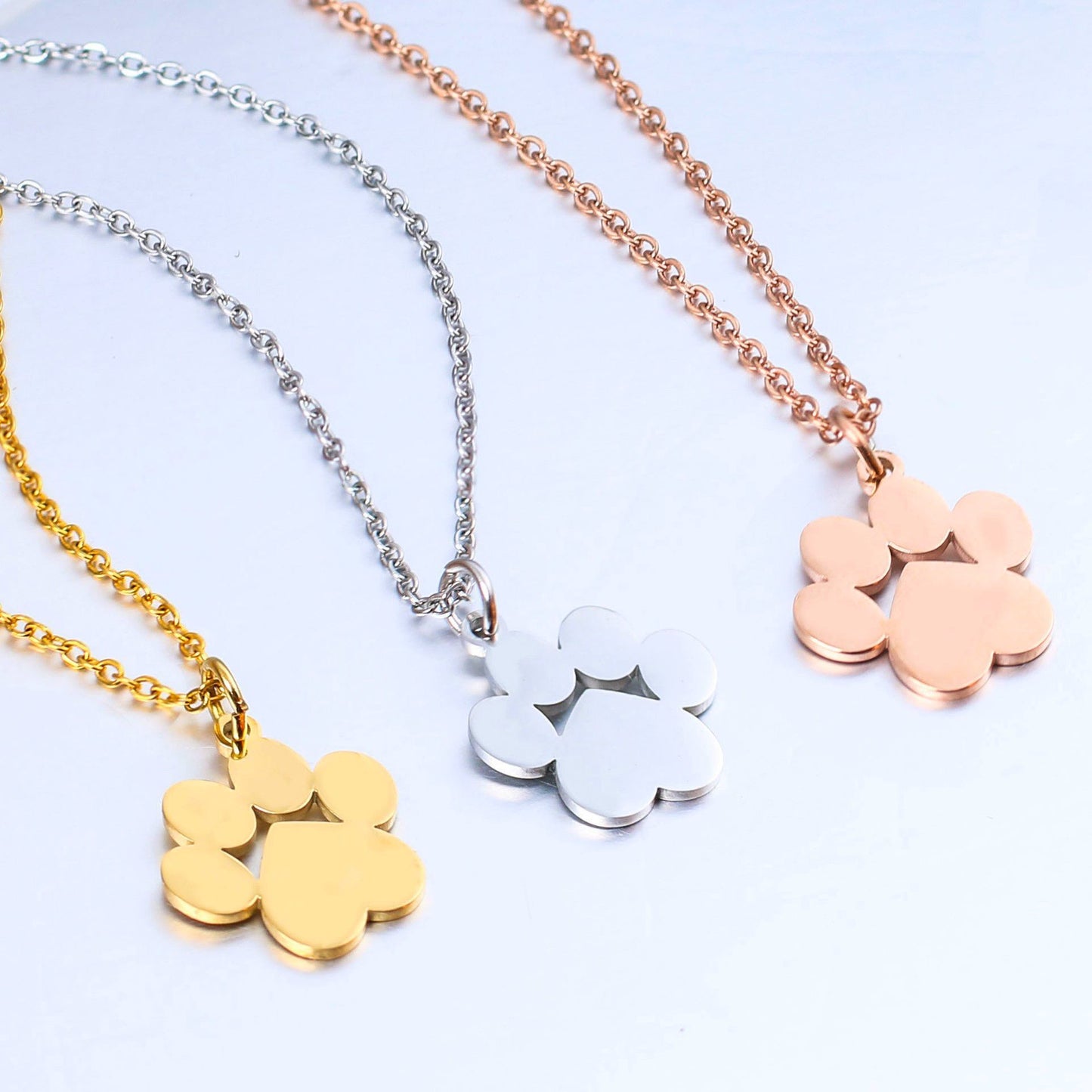Collier avec lettres gravées en acier inoxydable, patte de chat et patte de chien