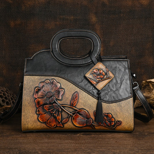 Bolso Retro portátil para mujer, bandolera artesanal con relieve, estilo étnico