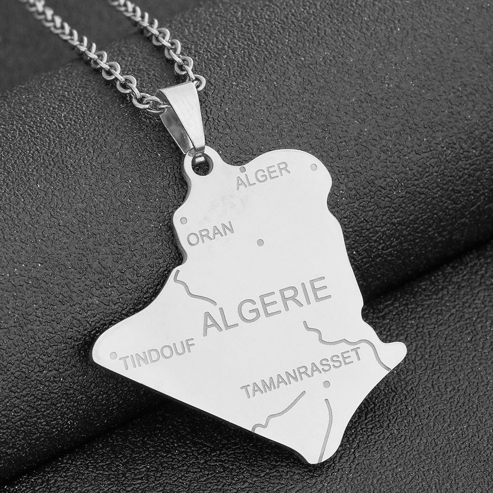 Pendentif carte d'algérie en acier inoxydable, Style ethnique, ornement tendance pour Couple