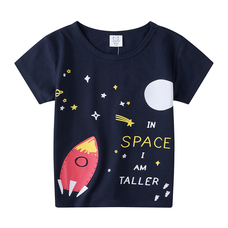 T-shirt à manches courtes pour enfants, garçons et filles, haut à manches mi-longues avec dessin animé