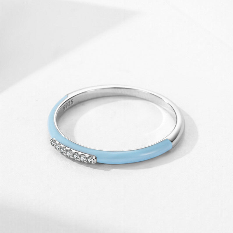 S925 Sterling Silver Blue Enamel Ring