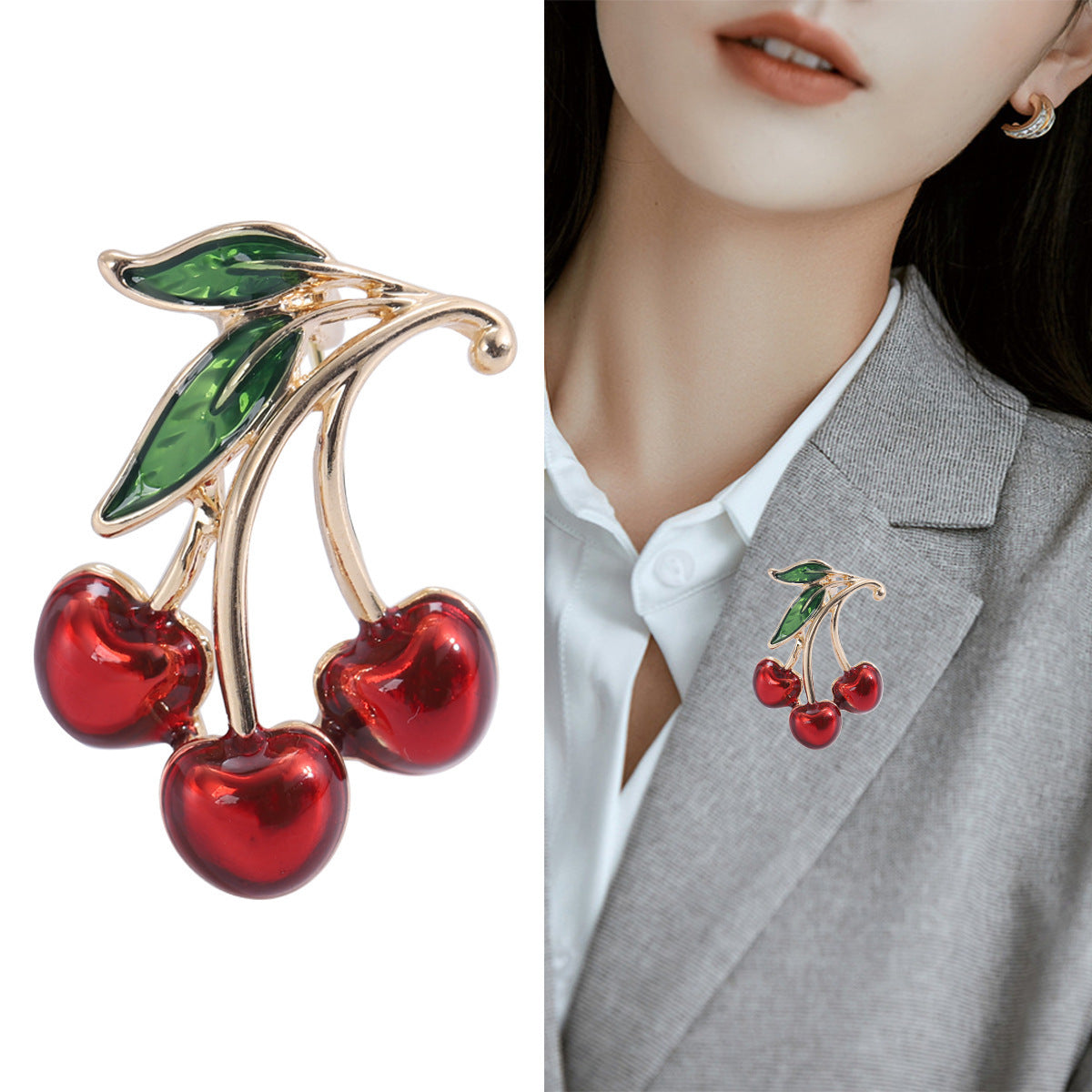 Accessoires vestimentaires Broche pour vêtements Cerise dégoulinante rouge