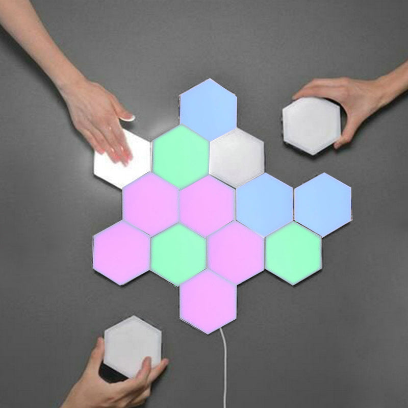 Compatible avec Apple, lumière LED modulaire en nid d'abeille contrôlée par téléphone intelligent sans fil, lumière quantique hexagonale, fonctionne avec le système Android IOS.