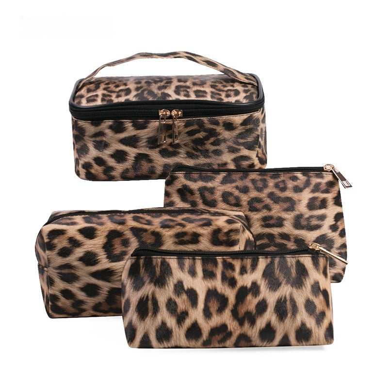 Bolsa de maquillaje con estampado de leopardo Bolsa de almacenamiento de viaje portátil de PU