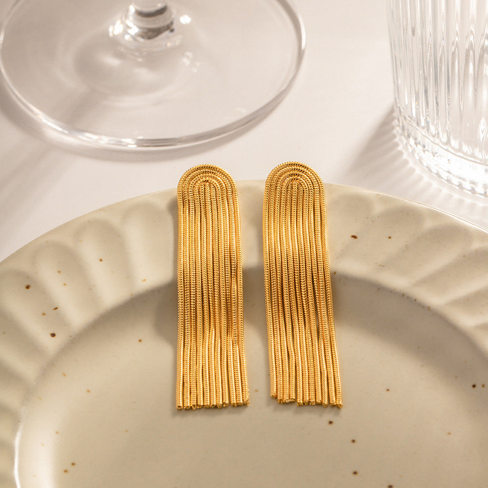 Pendientes largos con borlas de acero de titanio para mujer, todo fósforo