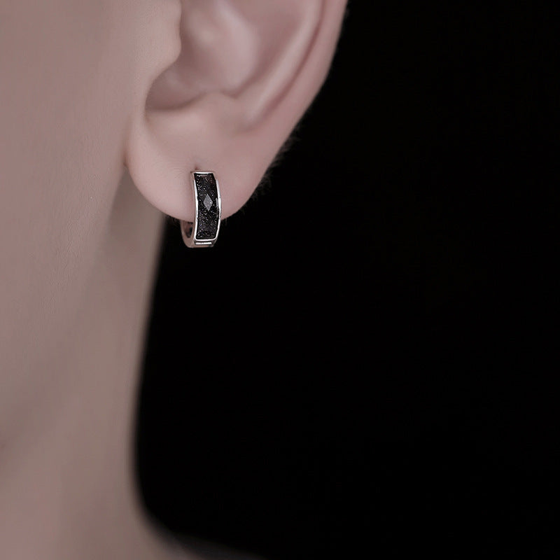 Sterling Silver Amethyst Sand Ear Clip Niche Hip Hop Cold Style