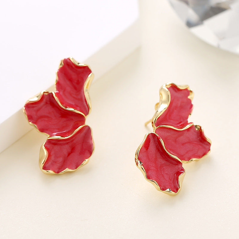 Boucles d'oreilles femelles en forme de feuille d'érable, goutte à goutte, fleur d'huile