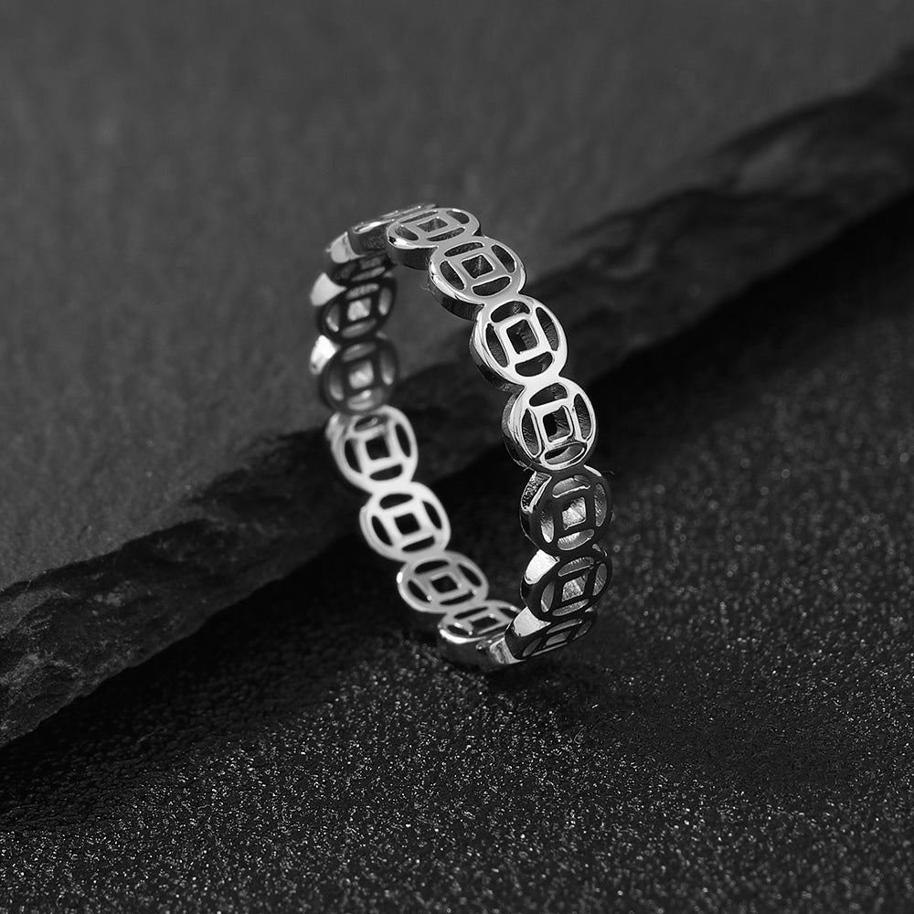 Bague porte-bonheur creuse en acier inoxydable, en cuivre, Index, bague de Couple rétro