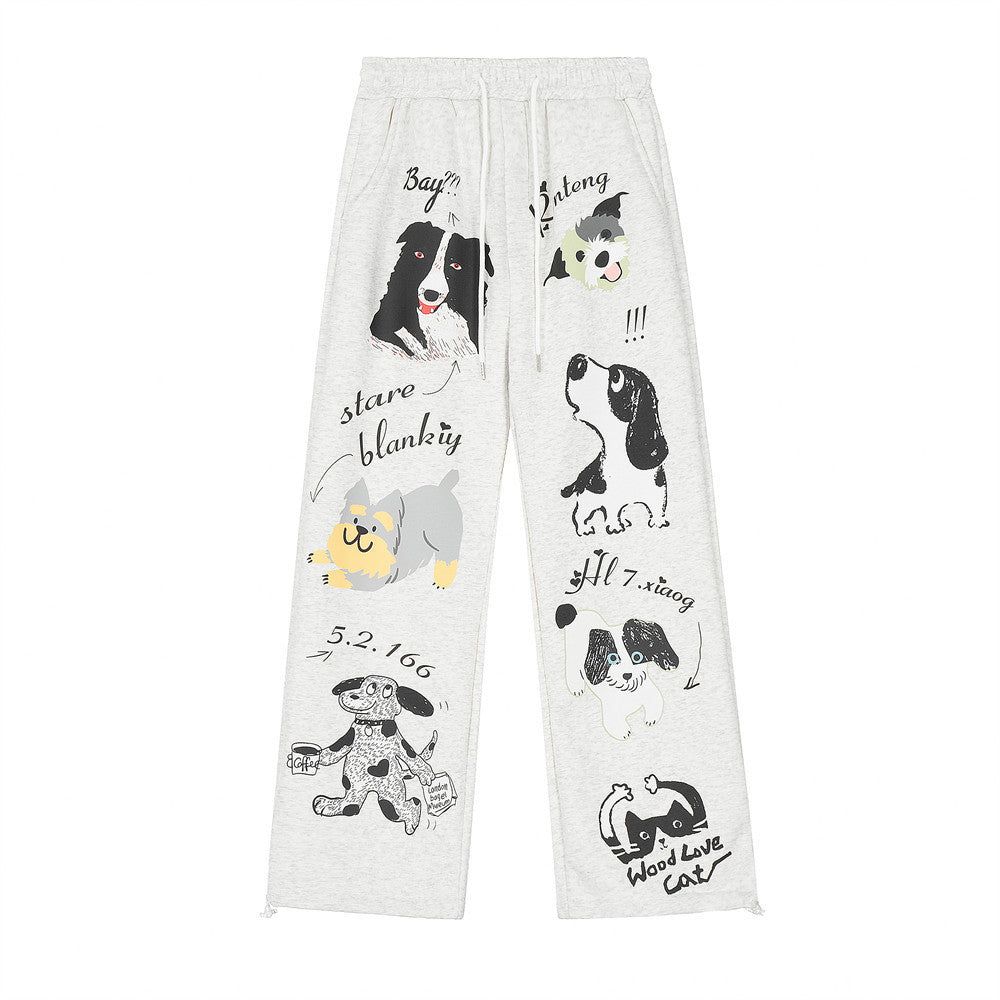 Animal Abstract Printing Velvet Padded Casual Pants Male