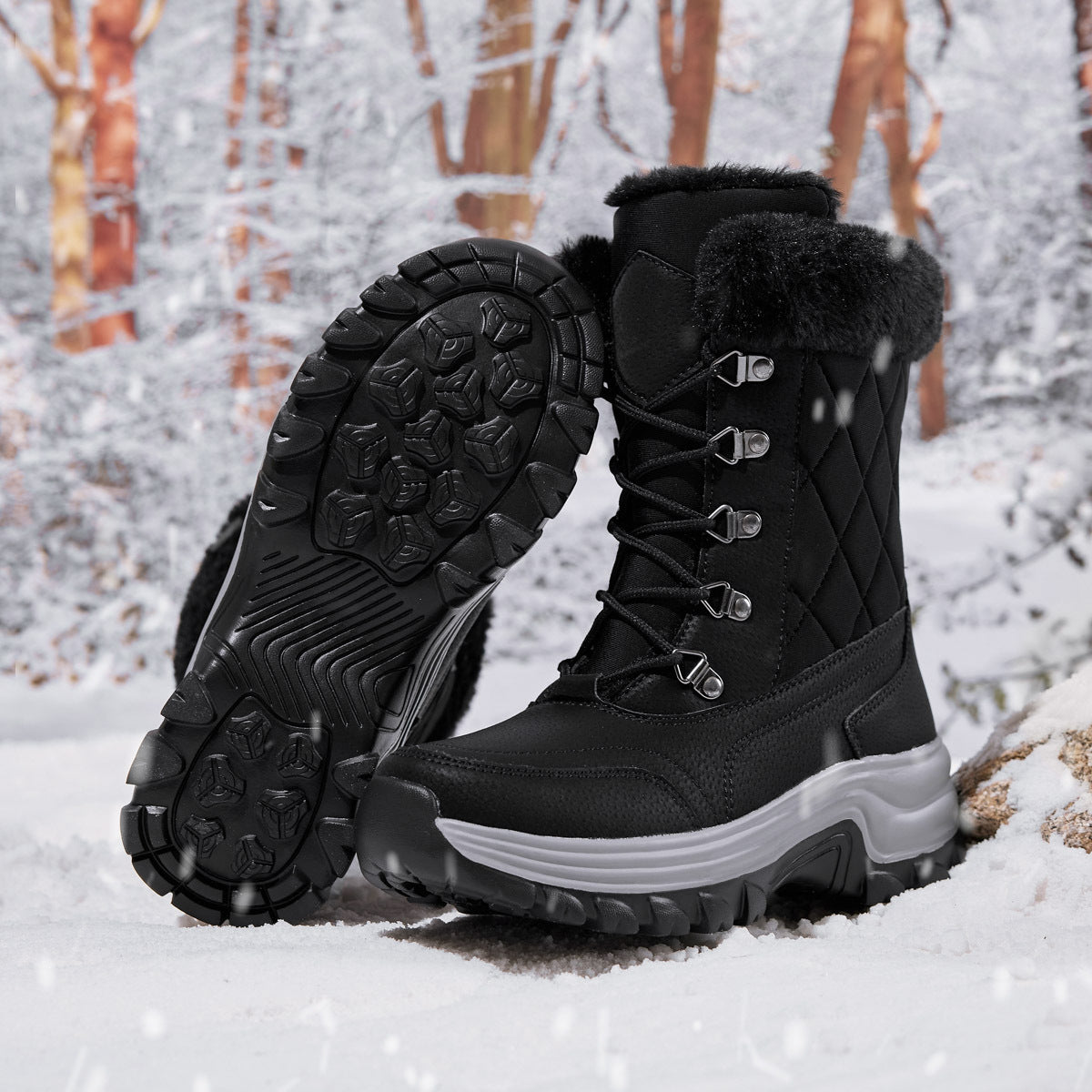 Bottes de neige épaisses et confortables, montantes, chaudes, doublées de polaire, mode hiver pour femmes