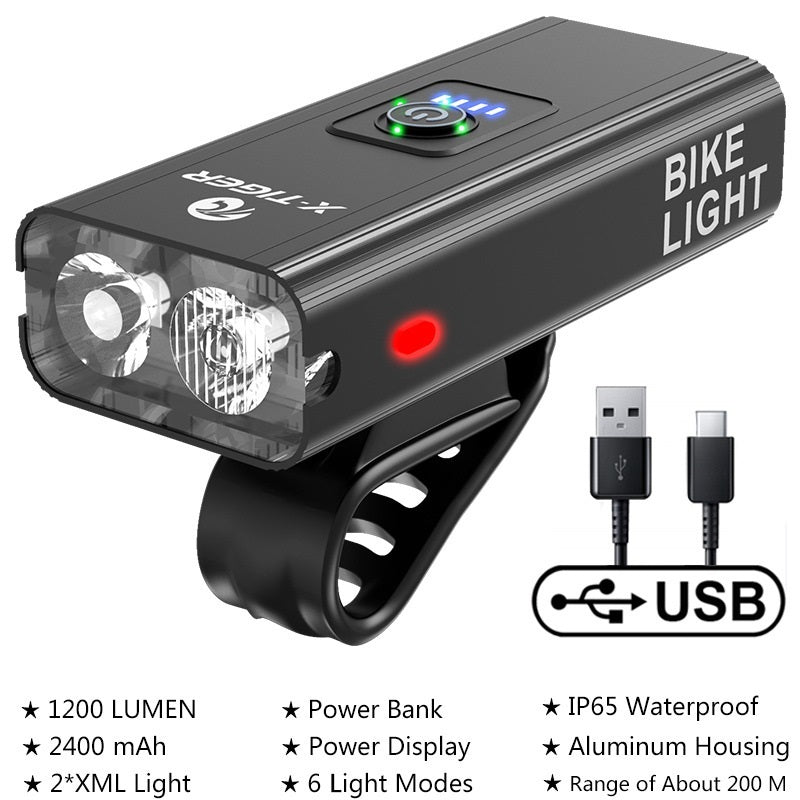 Lampe d'extérieur étanche rechargeable par USB, affichage de la puissance, lumière d'équitation nocturne en montagne