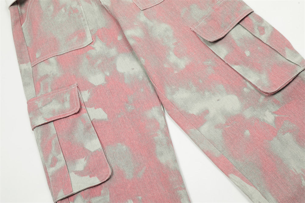 Tie-dye Camouflage Workwear Straight-leg Trousers Men