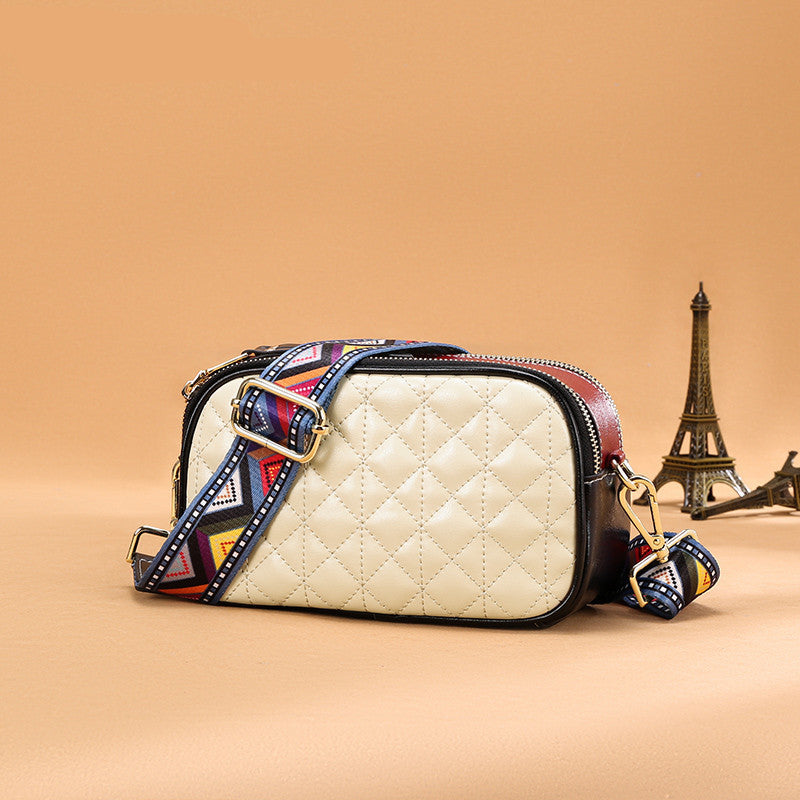 Bolso cuadrado pequeño de cuero para equipaje, bolso cuadrado de color sólido, línea de costura de cuero, bolso cruzado para mujer