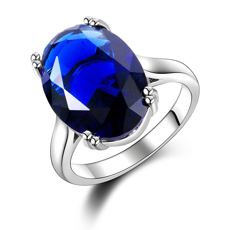 Bague ovale en diamant artificiel à quatre griffes de haute couture