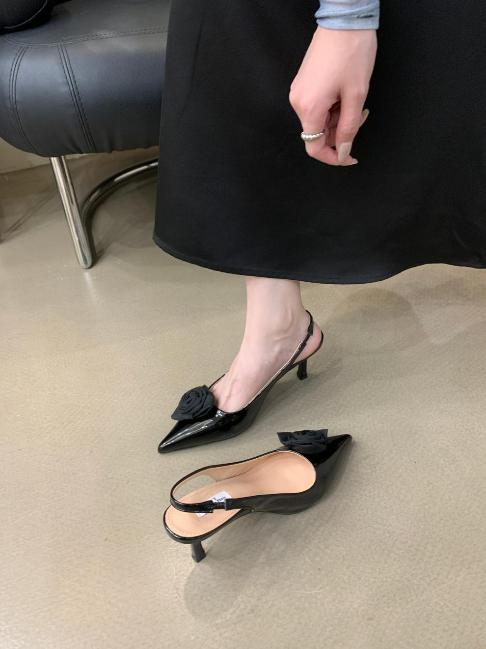 Mode Fleur Talon Haut Bout Pointu Slingback Vêtements D'extérieur Chaussures À Talons Aiguilles