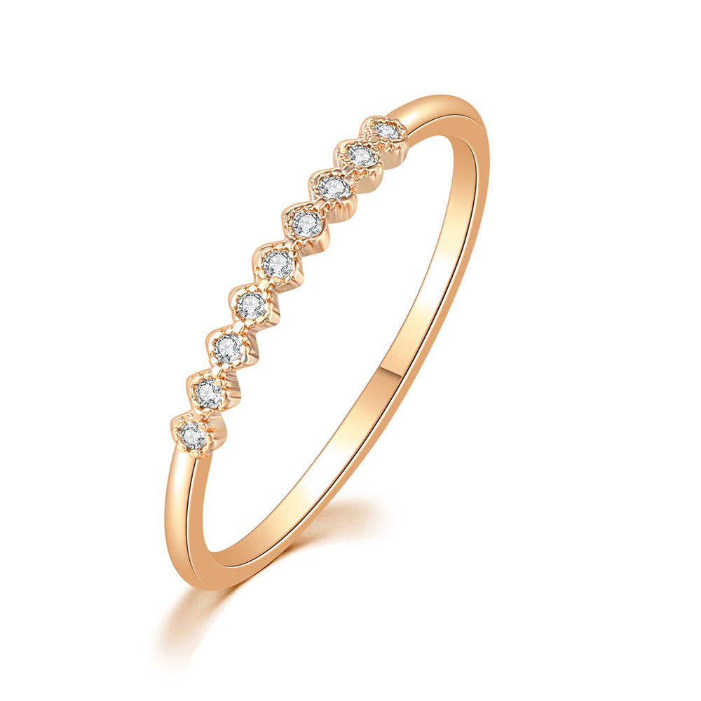 Bague fine pour femme, plaquée or, diamant dans les débris, micro-incrusté, Simple