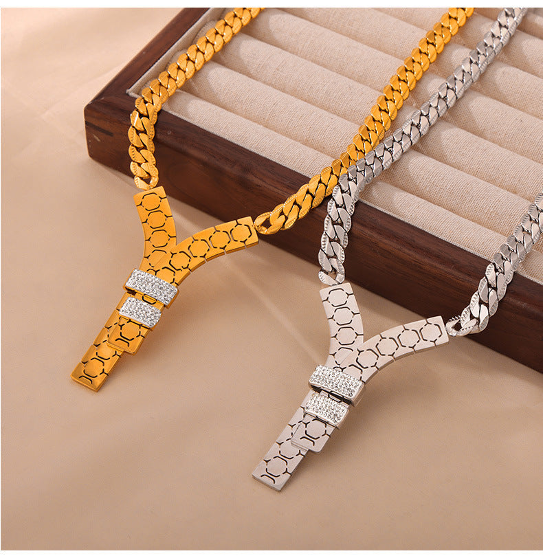 Fashion Trend Y Letter Zircon-inlaid Pendant Necklace For Women