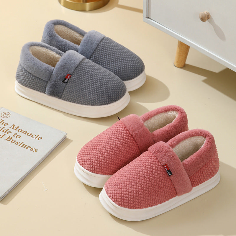 Zapatos de algodón con tacón para hombre y mujer, zapatillas de felpa de suela gruesa y cálidas, ropa de abrigo para jardín interior, zapatillas de terciopelo para pareja, Invierno