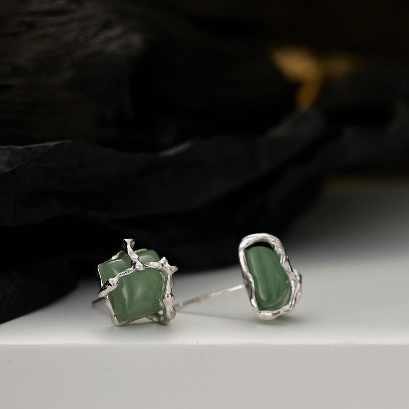 Nouveau Style chinois Simple S925 en argent Sterling perle carrée vert Aventurine boucles d'oreilles