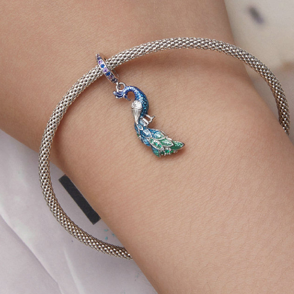 Dégradé goutte d'huile exquis Phoenix Bracelet à bricoler soi-même collier pendentif aile intelligente S925 argent perlé