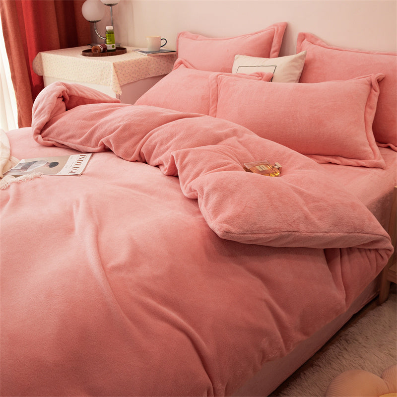 Housse de couette quatre pièces en peluche polaire double face jaune chaud