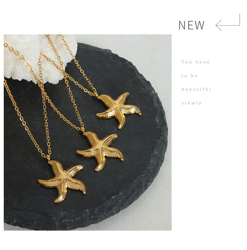 Collier de Niche Style vacances à la mode, pendentif étoile de mer, or 18 carats, ne se décolore pas