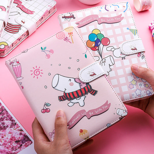 Kaba Bear Hippo-Cuaderno pequeño con hebilla magnética, cuaderno portátil con forma de corazón para niña, libro de mano bonito y creativo