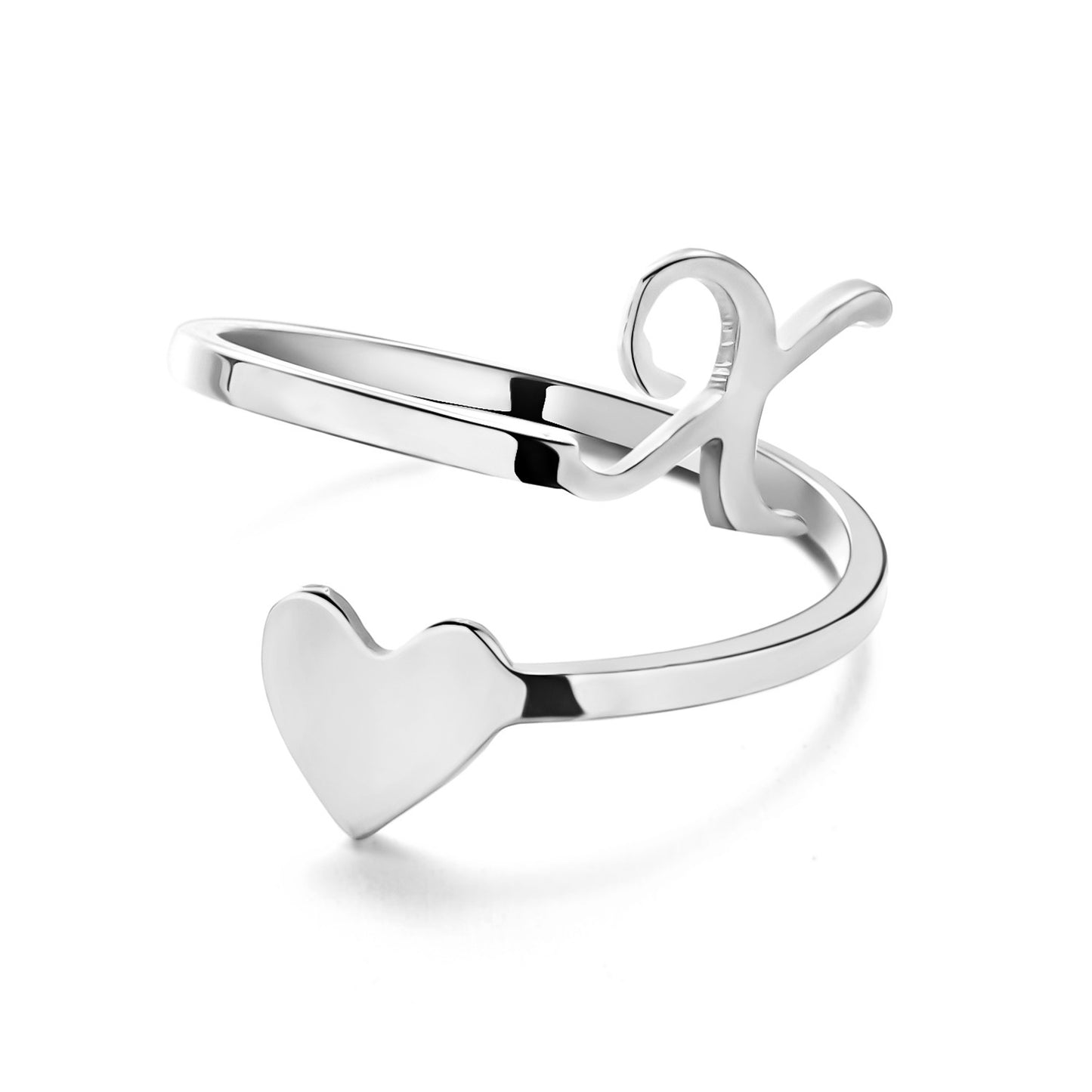 Simple Letter Three-dimensional Loving Heart With Opening Adjustable Ring