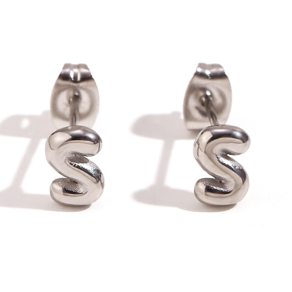 Titanium Steel Earrings 18K Gold Mini Alphabet Letter Earrings Women