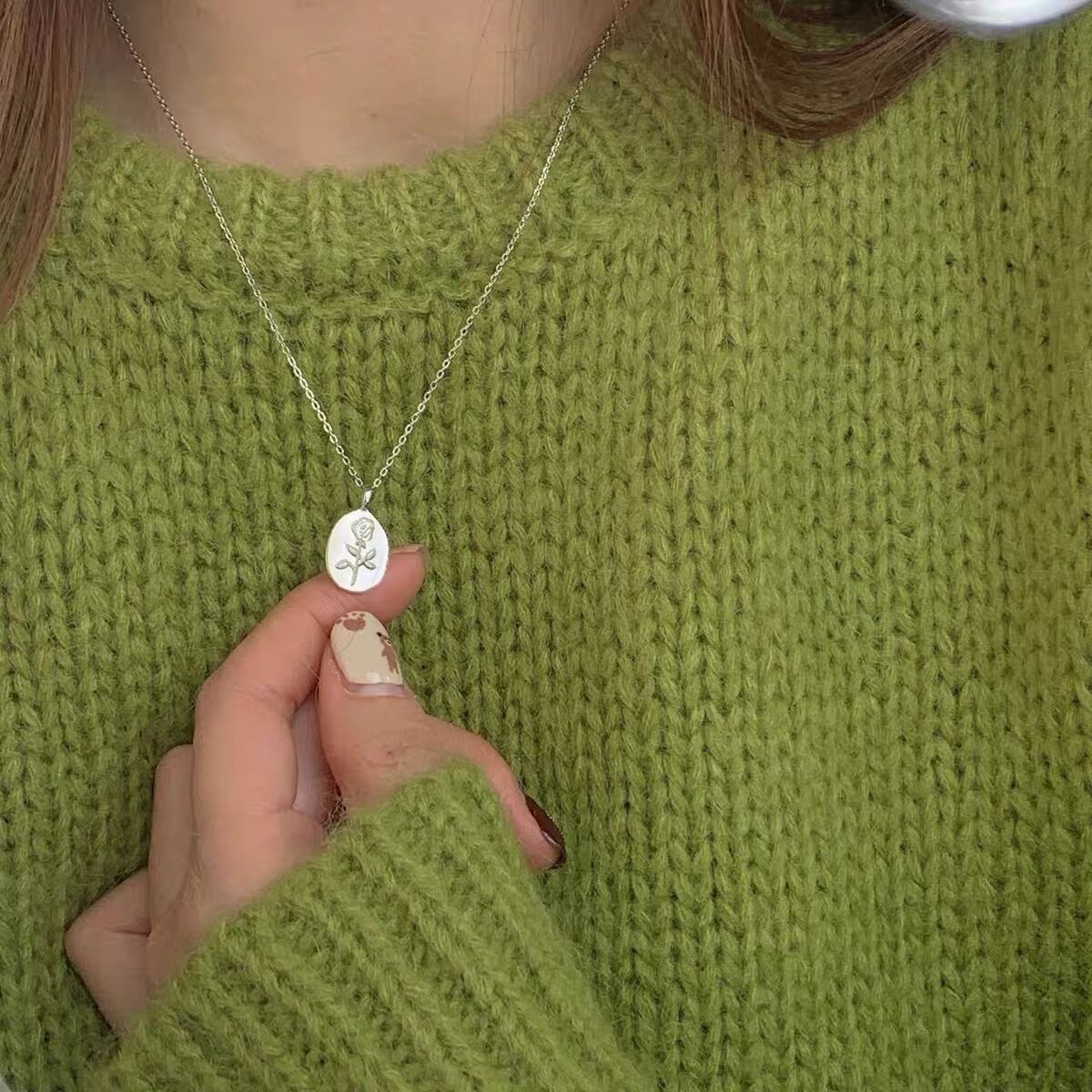 S925 Sterling Silver Embossed Little Prince Oval And Rose Flower O-shaped Chain