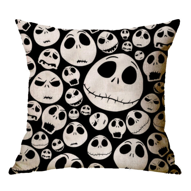 Funda de almohada de Halloween con calavera de lino