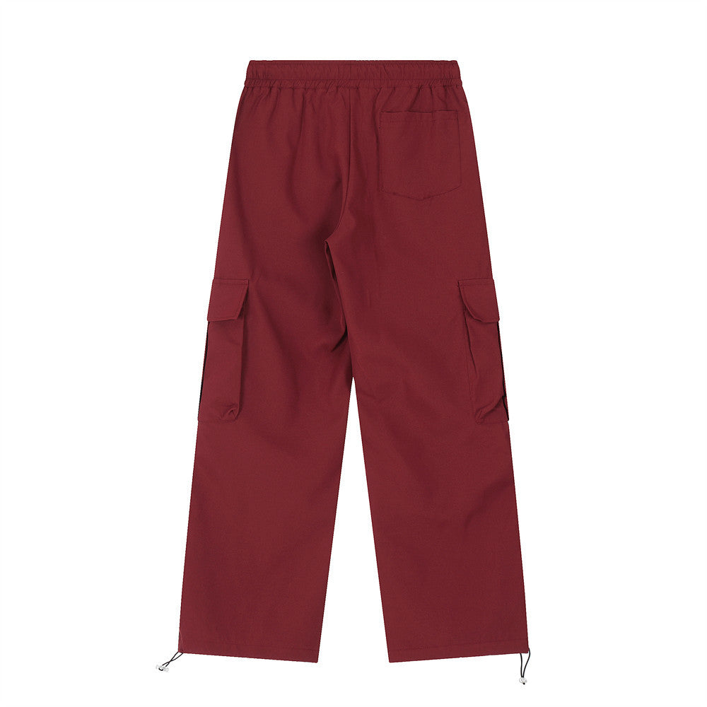 Men's American High Street Design Striped Stitching Straight-leg Wide-leg Pants